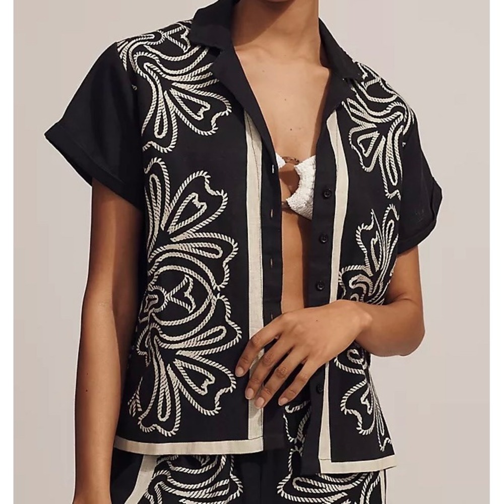 Anthropologie Brenna Linen Cotton Blend Buttondown Top Shirt Size Small